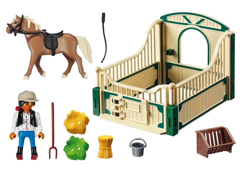 Haflinger Horse with Rider and Stable – box_back