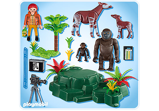 Zoologist with Okapi and Gorillas – box_back